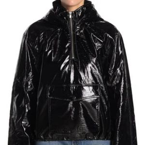 LPA Delaney Patent Faux Leather Poncho Jacket, XL.
